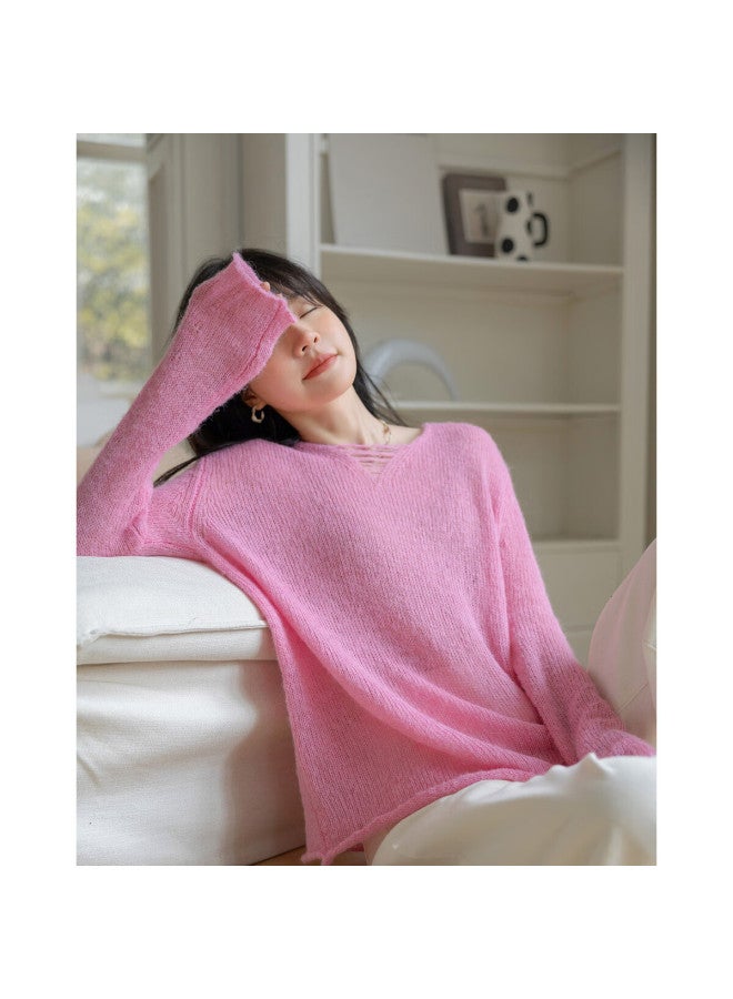 Mt Autumn Lazy French V-neck Sweater With Wool, Slimming Knit Top For Wome - Image 4