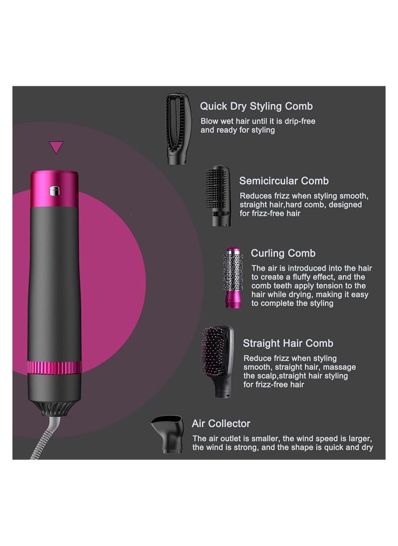 Dryer And Styler 5 In 1，Styler For Straightening Curly Hair Dry Combing Scalp Massage Styling Black/Purple