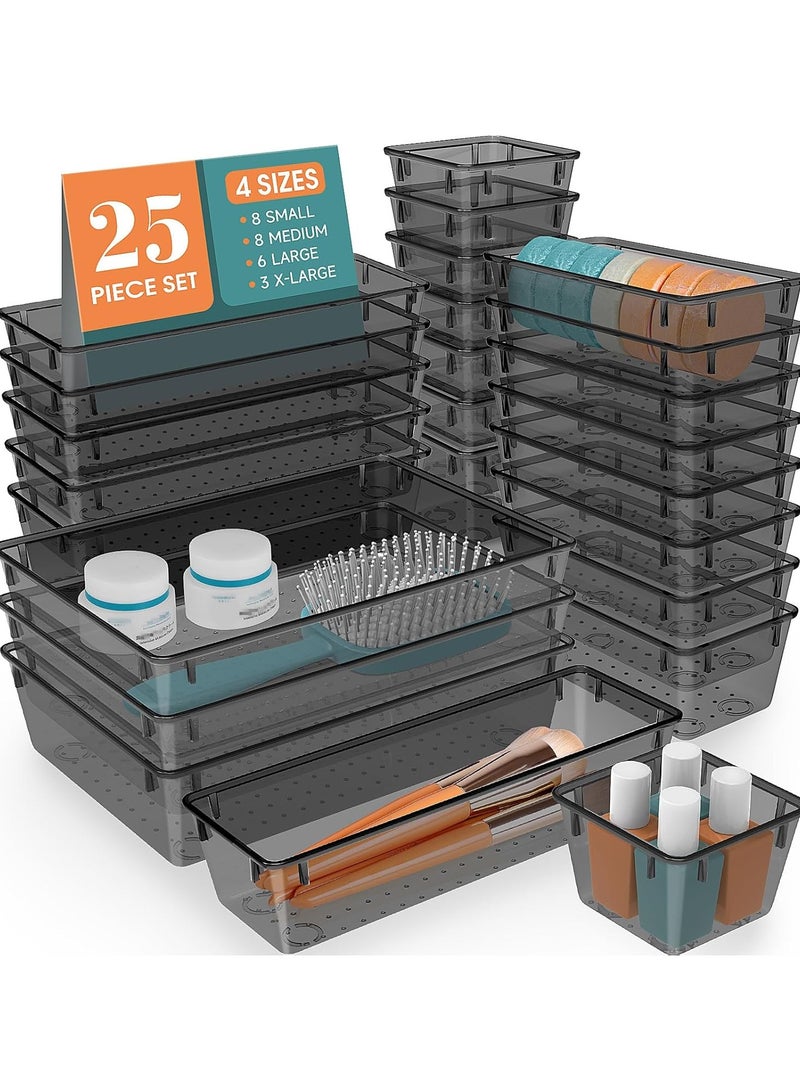 Set of 25 BLACK plastic drawer organizers, multi-size, organize drawers in bathroom, makeup, jewelry, kitchen and office. - Image 1