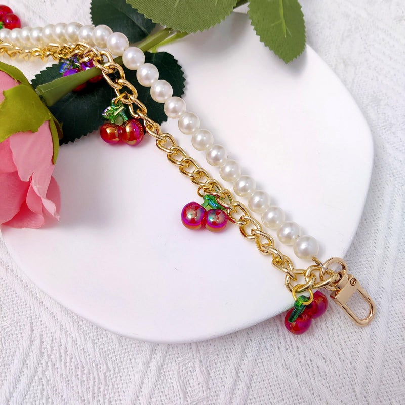 Nalefow Purse Extender Chain Pearl Cherry Purse Chian Strap Replacement Short Chain Straps, Metal Flower Heart Purse Strap Extender - Image 3