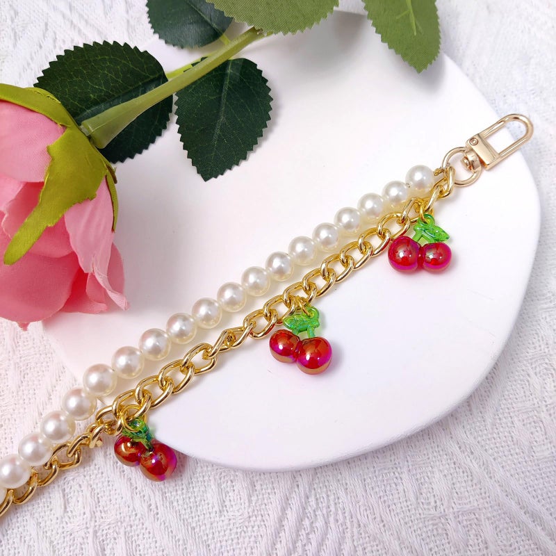 Nalefow Purse Extender Chain Pearl Cherry Purse Chian Strap Replacement Short Chain Straps, Metal Flower Heart Purse Strap Extender - Image 2