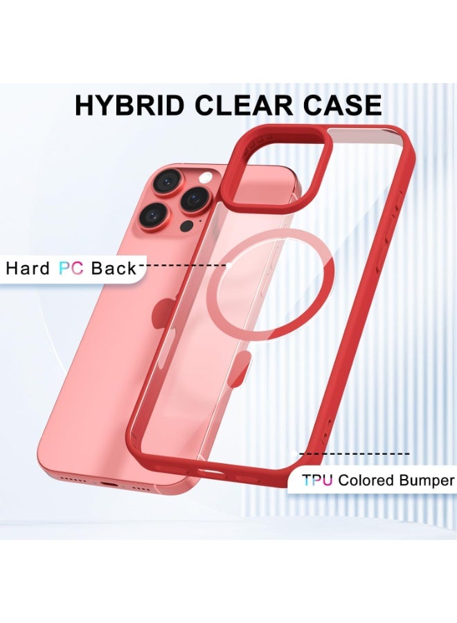 أكاليكس جراب مغناطيسي شفاف لهاتف آيفون 16 برو ماكس [مقاوم للصدمات ونحيف] غطاء خلفي صلب شفاف مع حماية عالية الجودة | أحمر - Image 4