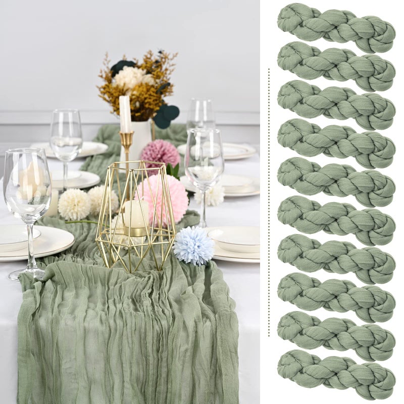 10 Pack Sage Green Cheesecloth Table Runner 10FT Boho Table Runner Long SemiSheer Gauze Fabric Rustic Vintage Wedding Table Decor for Wedding Decor Arch Draping Holiday Party Home