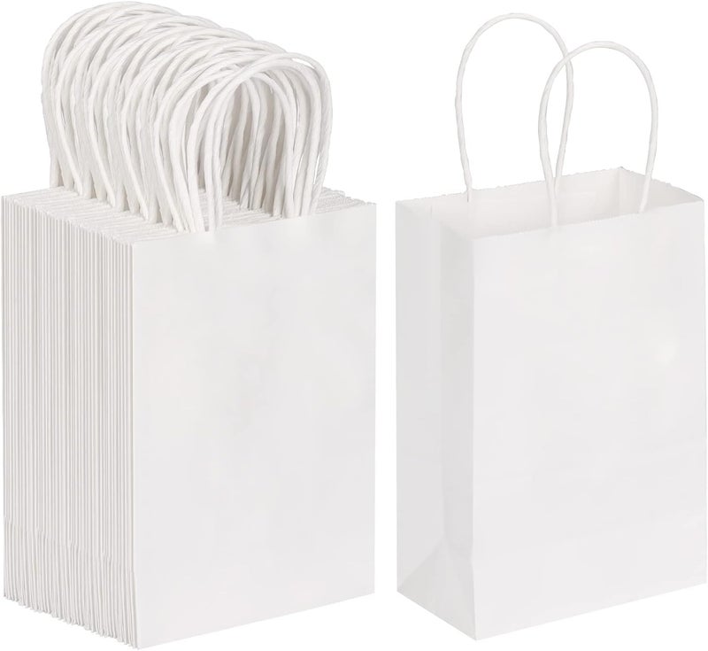 Aakriti Kraft Paper Gift Bags With Handles - White Small Bulk for Retail, Shopping, Birthday, Wedding Party Favors, Merchandise (8x3.5x9.5 inch, Pack of 10) - Image 1
