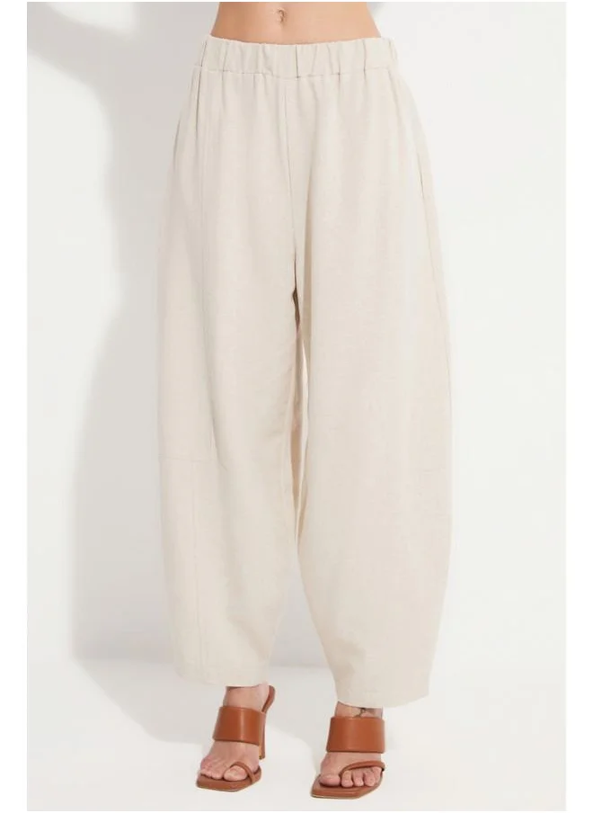 جون June Cotton Blend Elastic Waist Trouser Stone