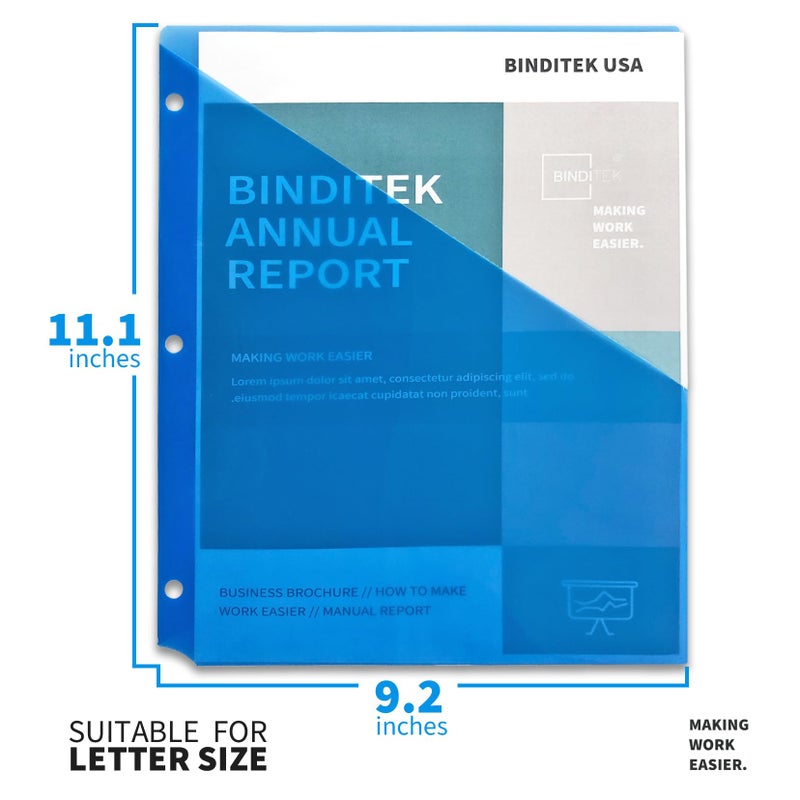 Binditek 10 Pack Poly Slash File Jackets for 3 Ring Binder, 3-Hole Punched Binder Pockets Organizer, Letter Size, 5 Assorted Colors, for Students and Coworkers - Image 2