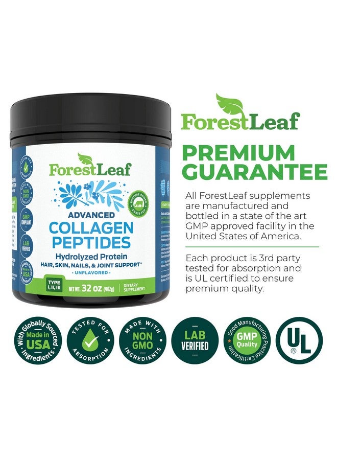 ForestLeaf بروتين مسحوق الكولاجين المهدرج المتقدم من النوع 1 و 2 و 3 بدون نكهة، 2 رطل، 80 حصة - Image 3