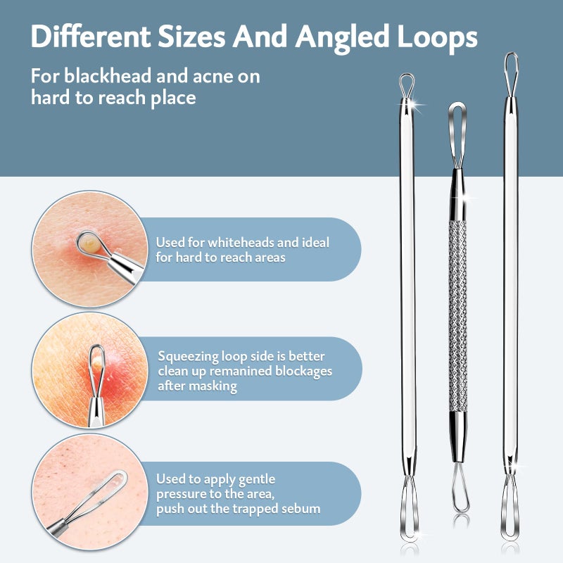 MENOLY Pimple Popper Tool Kit 10 Pcs Blackhead Remover Tool Zit Popper for Blemish, Pimple Comedone Extractor Acne Tool for Blackheads, Acnes, Whiteheads Nose Face with Leather Bag - Image 3