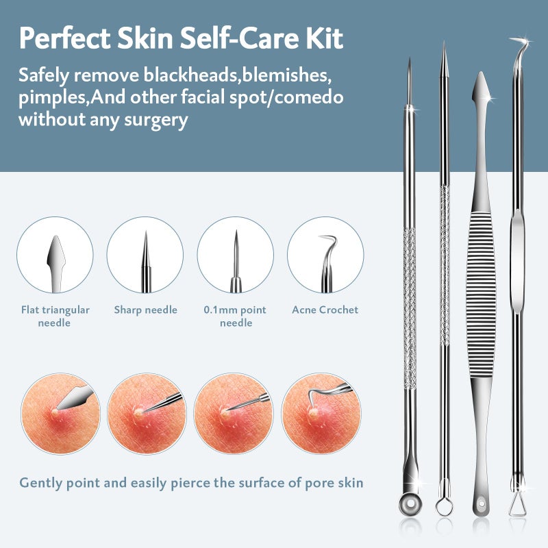 MENOLY Pimple Popper Tool Kit 10 Pcs Blackhead Remover Tool Zit Popper for Blemish, Pimple Comedone Extractor Acne Tool for Blackheads, Acnes, Whiteheads Nose Face with Leather Bag - Image 5