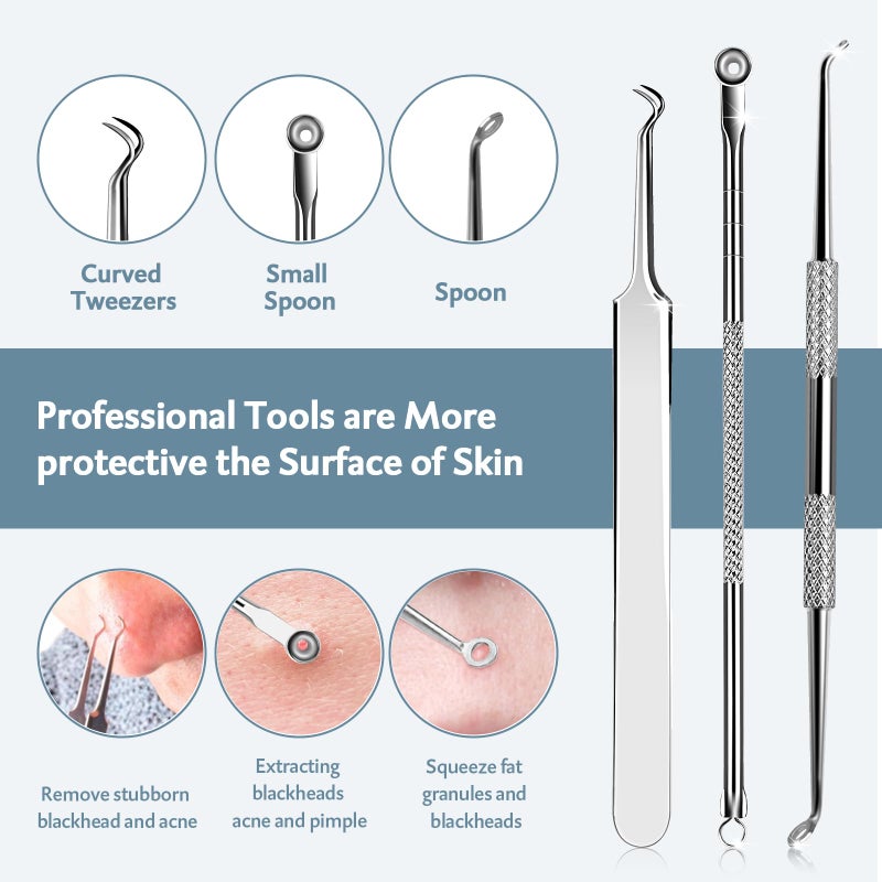 MENOLY Pimple Popper Tool Kit 10 Pcs Blackhead Remover Tool Zit Popper for Blemish, Pimple Comedone Extractor Acne Tool for Blackheads, Acnes, Whiteheads Nose Face with Leather Bag - Image 4