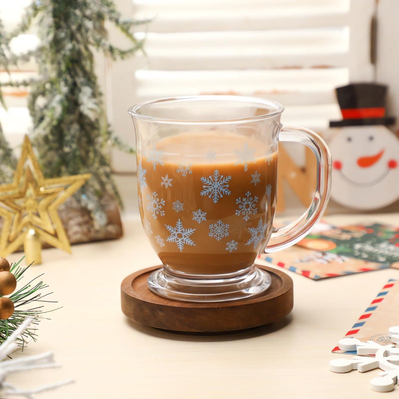 Sliner 6 Pcs Blue Snowflake Mugs Winter Glass Mug Coffee Mug with Handle 15 oz Winter Holiday Clear Cups for Chocolate Cocoa Women Men Christmas Gift - Image 3