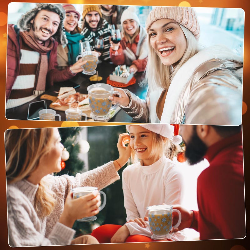 Sliner 6 Pcs Blue Snowflake Mugs Winter Glass Mug Coffee Mug with Handle 15 oz Winter Holiday Clear Cups for Chocolate Cocoa Women Men Christmas Gift - Image 4