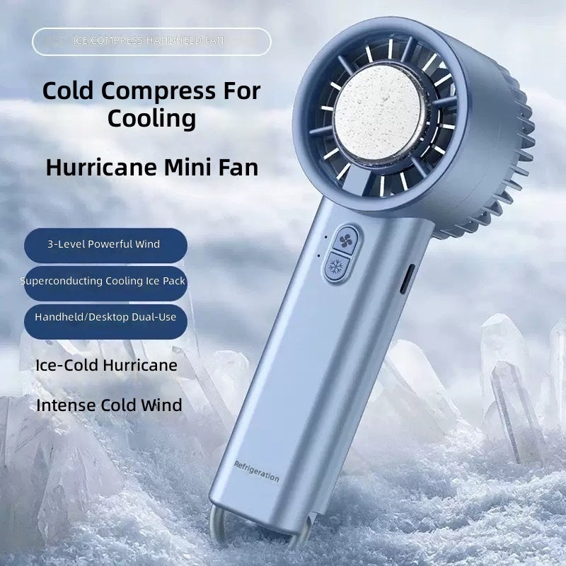 No branded Semiconductor Ice Cooling Handheld Fan with Turbo Strong Wind, USB Rechargeable, Digital Display, Long Battery Life, Ultra-Quiet Portable Fan - Image 1
