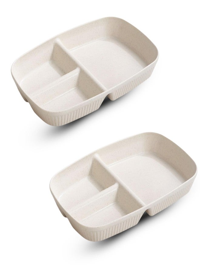 KitchEase Japanese Style Wheat Straw Dinner Plates, Stylish Stripe Design, Divided 3-Compartment Rectangular Serving Dishes - Microwave & Dishwasher Safe Tableware for Dinner, Snacks & Parties - Image 1
