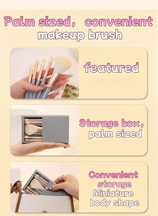 5-Piece Premium Professional Makeup Brush Set, Soft Hypoallergenic Vegan Bristles for Sensitive Skin with Mirror & Luxury Gift-Ready Travel Case, Portable Multipurpose Cosmetic Brush Kit for Brides Women Daily Makeup Travel On-the-Go Touch-ups - Image 4