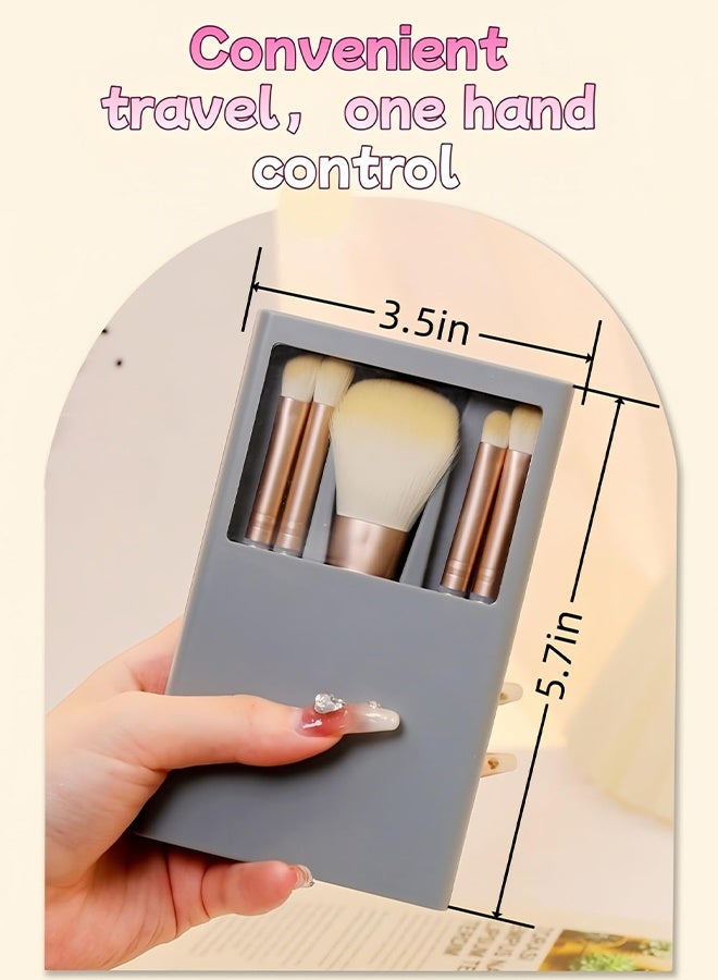 5-Piece Premium Professional Makeup Brush Set, Soft Hypoallergenic Vegan Bristles for Sensitive Skin with Mirror & Luxury Gift-Ready Travel Case, Portable Multipurpose Cosmetic Brush Kit for Brides Women Daily Makeup Travel On-the-Go Touch-ups - Image 5