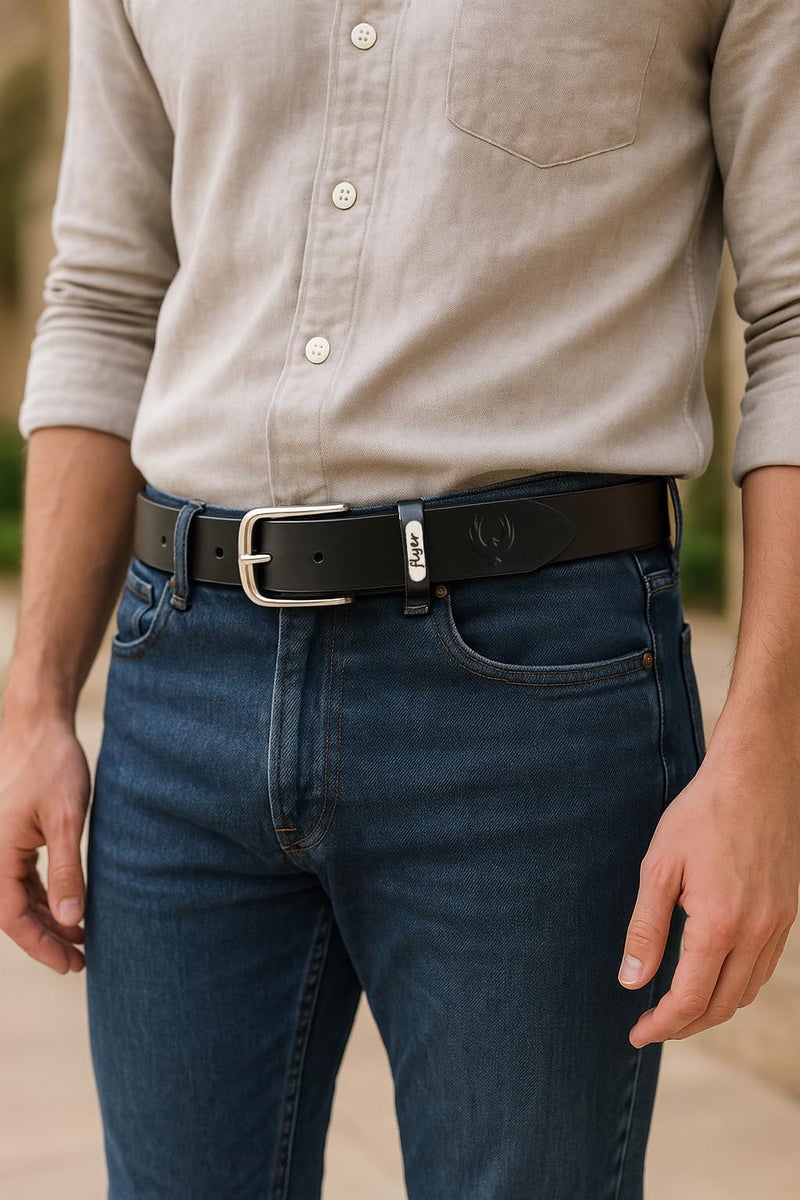 Flyer Men's Leather Belt (Formal/Casual) (Colour -Black) (Size -36) Buckle Adjustable Size Genuine Leather (BL808-36) (Pack of 1) - Image 2