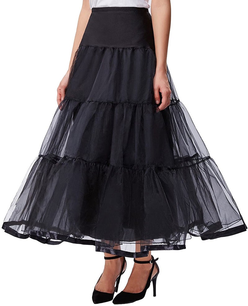 PINK WINGS Women's Ankle Length Cancan Underskirt Petticoats Hardnet (Medium, Black) - Image 3