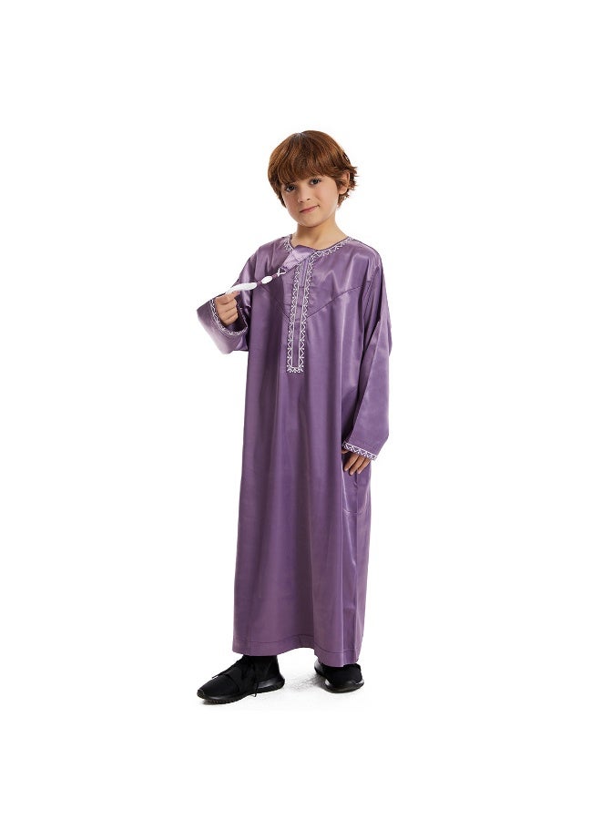 نيبمينينت فستان إسلامي للصبية ياقة دائرية - ثوب مسلم طويل الأكمام للشباب مع تطريز وجيوب  - Image 2