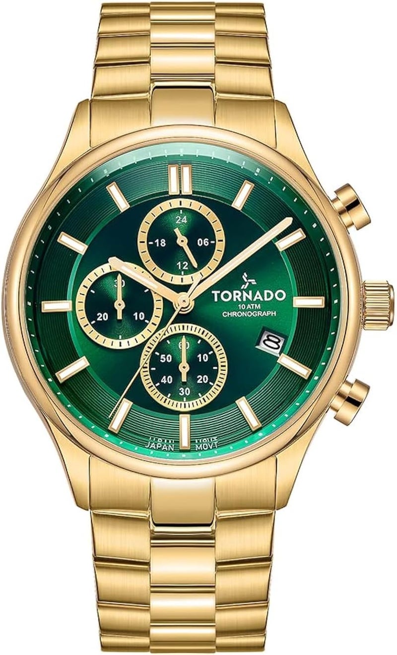 Tornado Men's Japan Quartz Movement Watch, Chronograph Display and Stainlesss Steel Strap - T6106B-GBGH, Gold
