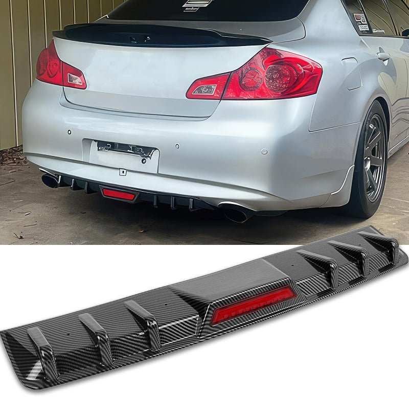 DREAMOTOR 34 Car Rear Bumper Lip with Brake Light Universal Rear Diffuser Spoiler Compatible with Infiniti Ford Toyota Corolla Nissan Altima Dodge Charger SXT Chevy Camaro VW Acura with LED Light