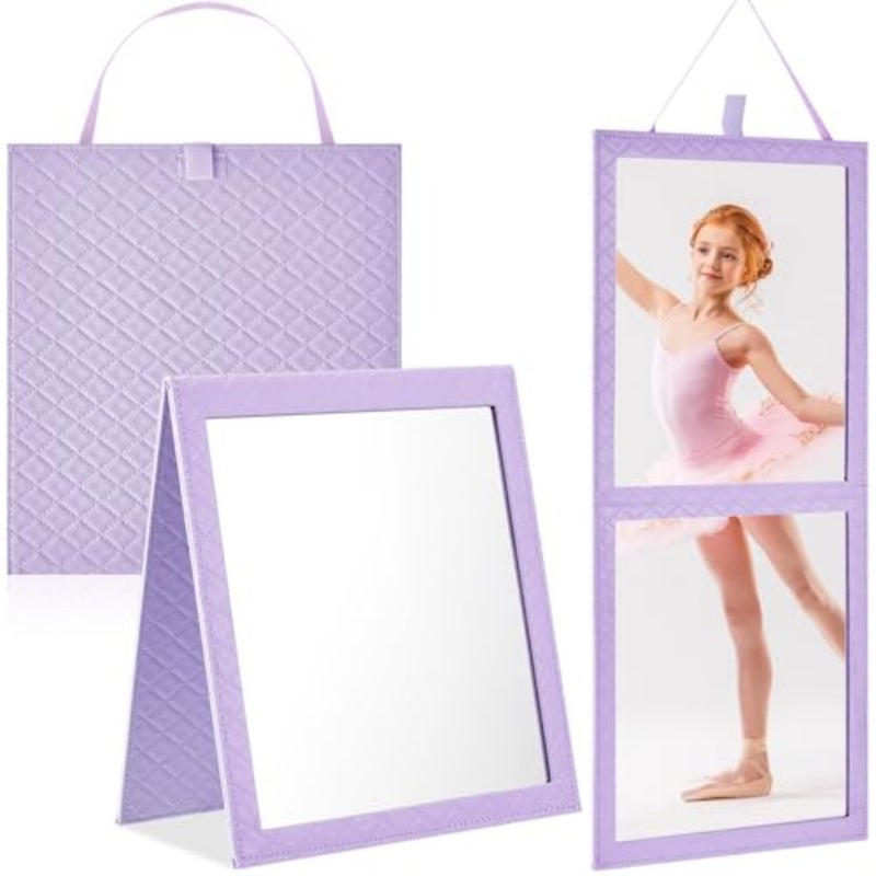 Foldable Full Length Mirror Leather 33.5" L x 13.4" W Portable Hanging Travel Mirror with Handle for Travel Dance Camping Home Fitness Spa Gift,33.5" L x 13.4" W - Image 1