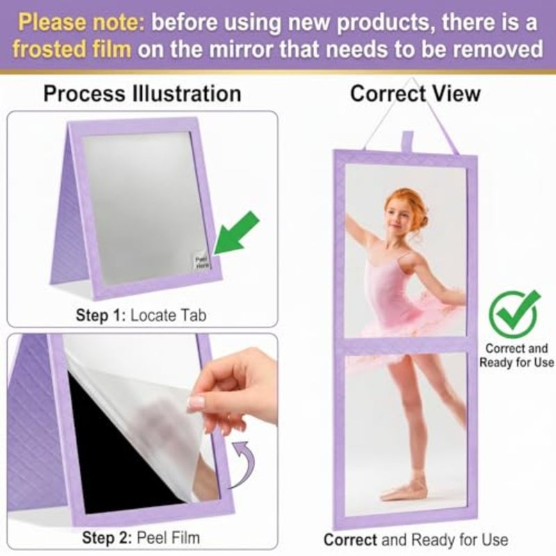 Foldable Full Length Mirror Leather 33.5" L x 13.4" W Portable Hanging Travel Mirror with Handle for Travel Dance Camping Home Fitness Spa Gift,33.5" L x 13.4" W - Image 5