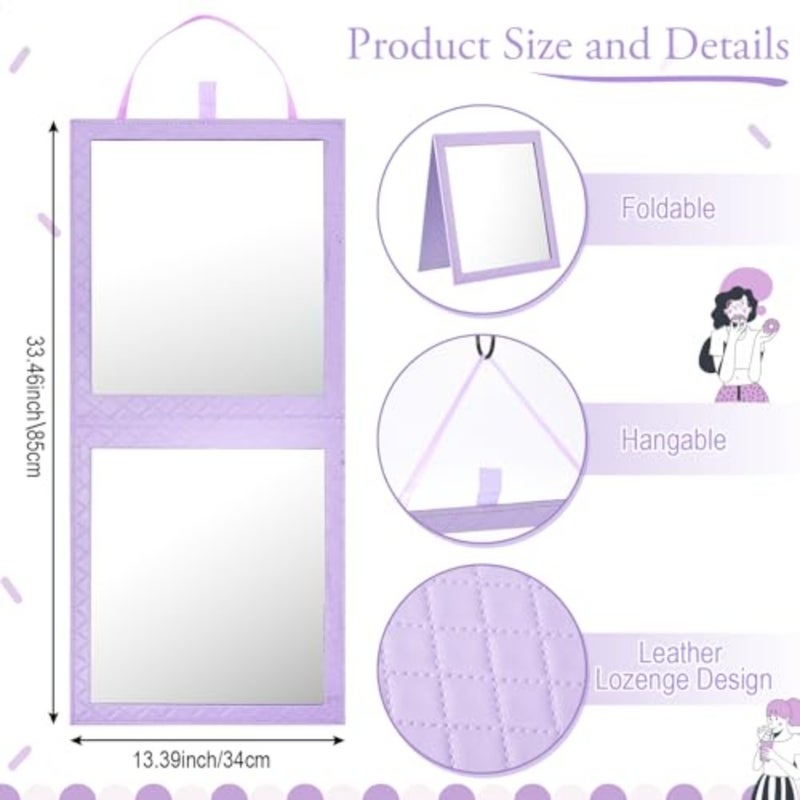 Foldable Full Length Mirror Leather 33.5" L x 13.4" W Portable Hanging Travel Mirror with Handle for Travel Dance Camping Home Fitness Spa Gift,33.5" L x 13.4" W - Image 2