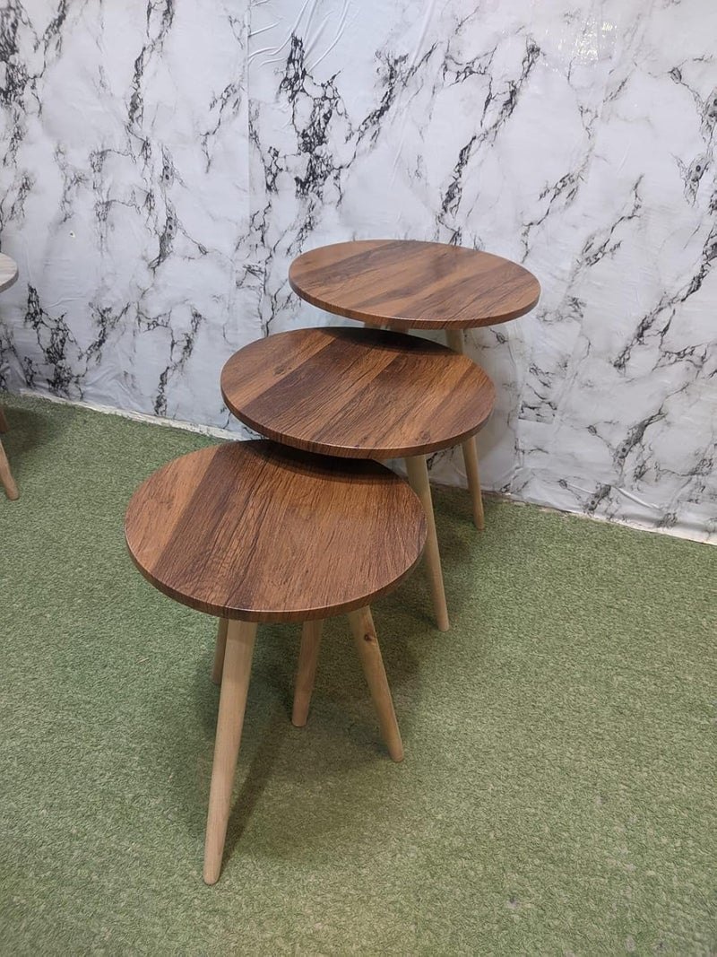 Modern Nesting Coffee Side Tables with Simple Design and Wooden Legs Space Saving for Living Room, Bedroom or Office, Set of 3, Round Design - 5