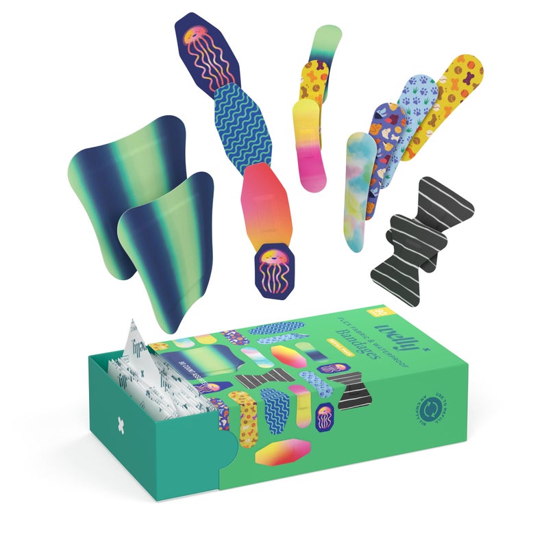 Welly Bandage Family Pack | Adhesive Flexible Fabric & Waterproof Bandages | Assorted Shapes and Patterns for Minor Cuts, Scrapes, and Wounds - 80 Count - Image 2