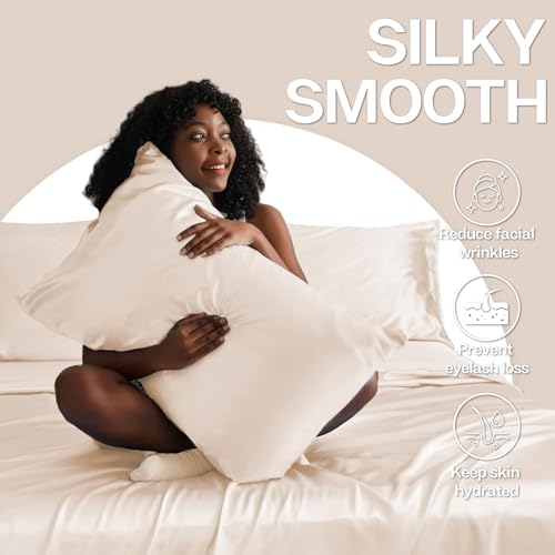 MR&HM Satin Pillowcase for Hair and Skin, Silk Satin Pillowcase 2 Pack, Queen Size Pillow Cases Set of 2, Silky Pillow Cover with Envelope Closure (20x30, Beige) - Image 3