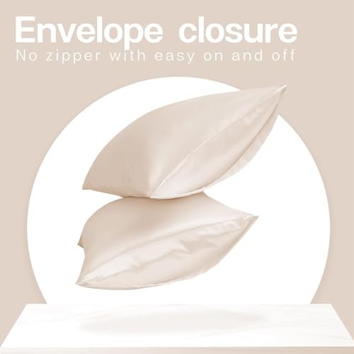 MR&HM Satin Pillowcase for Hair and Skin, Silk Satin Pillowcase 2 Pack, Queen Size Pillow Cases Set of 2, Silky Pillow Cover with Envelope Closure (20x30, Beige) - Image 5