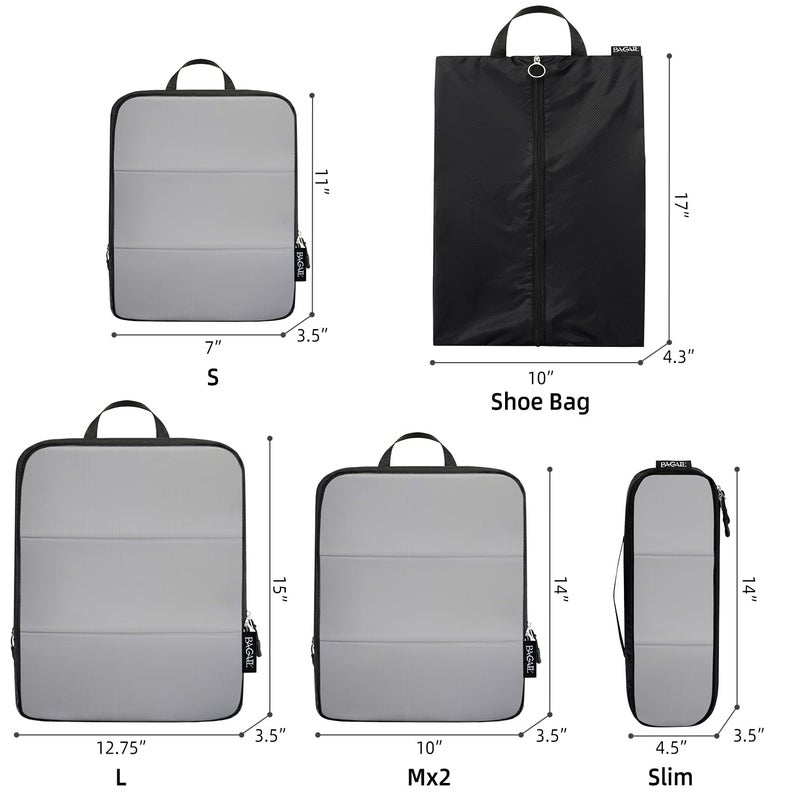 BAGAIL مجموعة BAGAIL 5/6 قطع من أكياس التعبئة خفيفة الوزن لملحقات السفر منظم التعبئة القابل للتوسيع (أسود 6 قطع بنمط شبكي) - Image 2