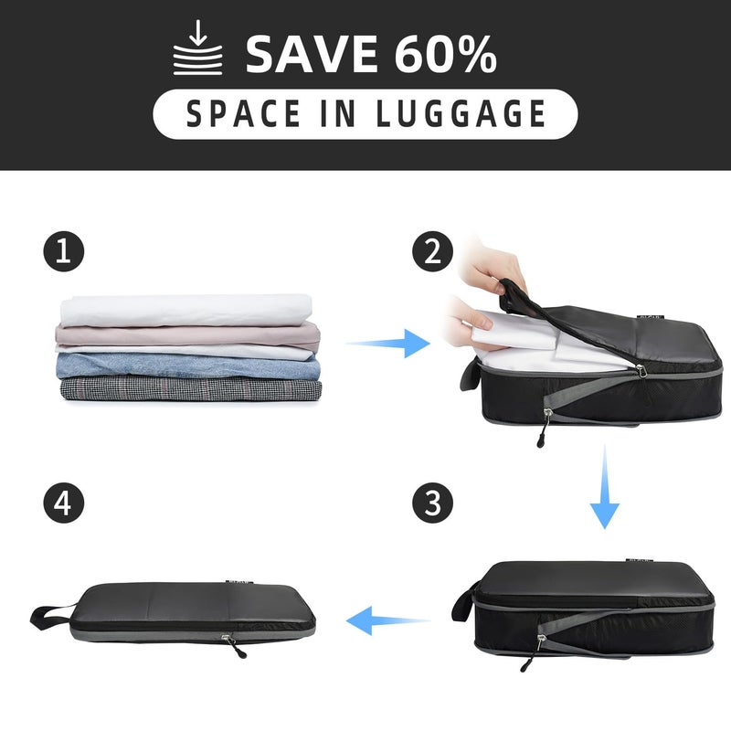 BAGAIL مجموعة BAGAIL 5/6 قطع من أكياس التعبئة خفيفة الوزن لملحقات السفر منظم التعبئة القابل للتوسيع (أسود 6 قطع بنمط شبكي) - Image 4