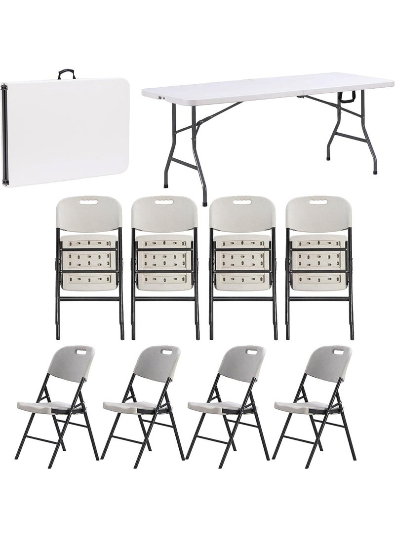 Folding Outdoor & Indoor Dining Set – 183 cm Foldable Table with 8 Folding Chairs - Image 3