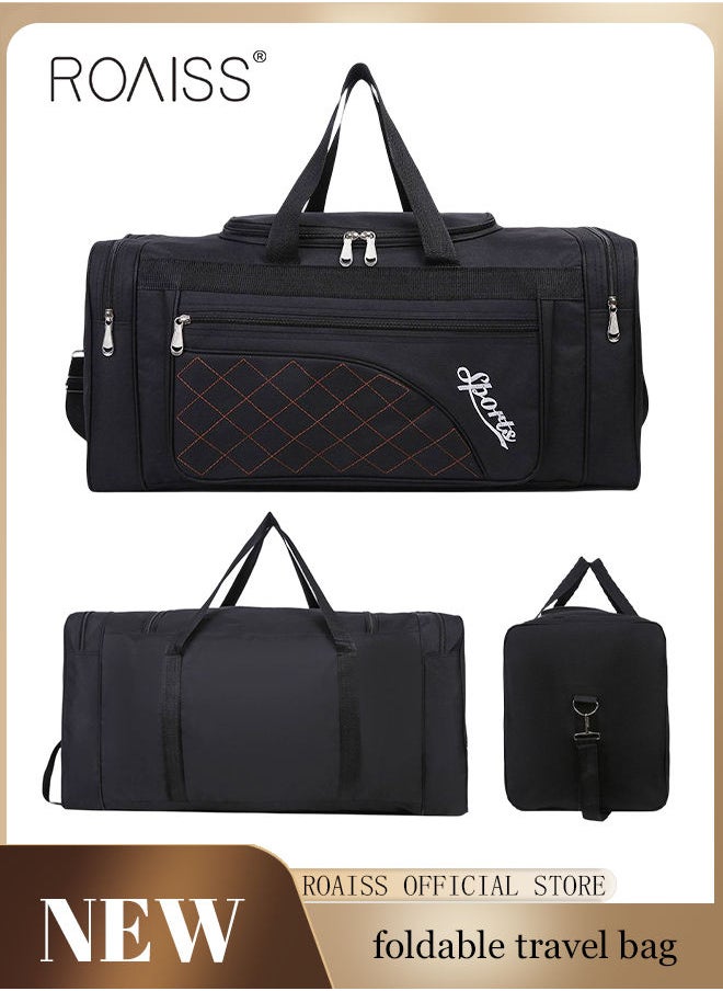 roaiss Large-Capacity Shoulder Bag Outdoor Sports Portable Clothing Storage Bag Can Be Folded for Short Trips, Black Handbag Casual Weekend Sport Yoga  - Image 1