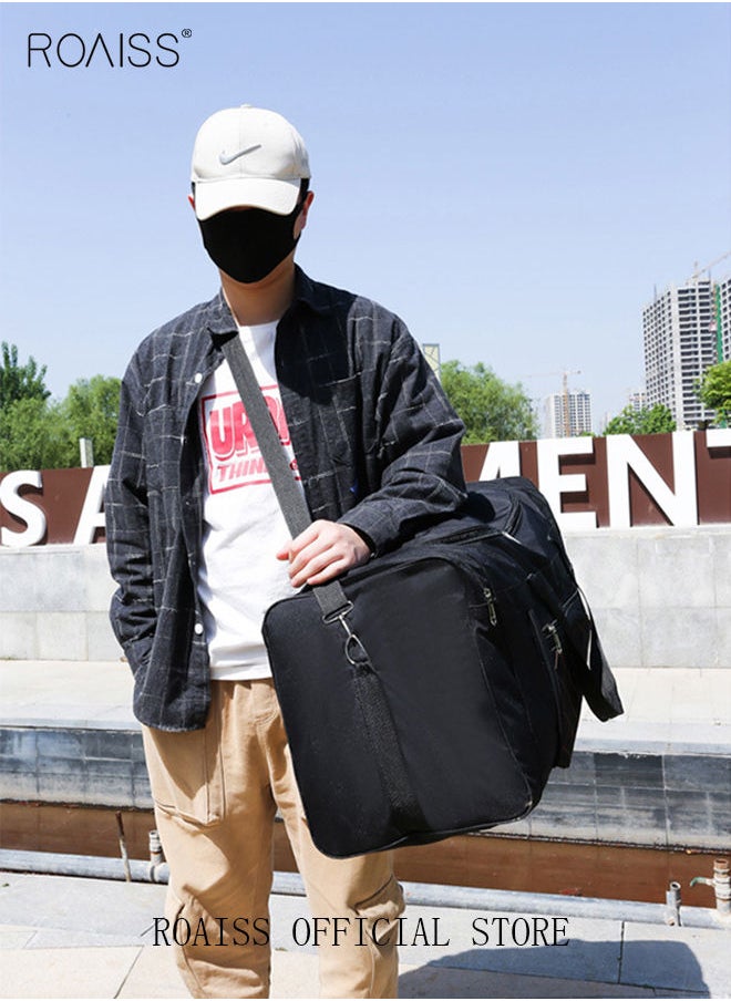 roaiss Large-Capacity Shoulder Bag Outdoor Sports Portable Clothing Storage Bag Can Be Folded for Short Trips, Black Handbag Casual Weekend Sport Yoga  - Image 4