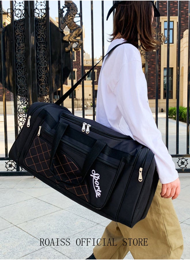 roaiss Large-Capacity Shoulder Bag Outdoor Sports Portable Clothing Storage Bag Can Be Folded for Short Trips, Black Handbag Casual Weekend Sport Yoga  - Image 2