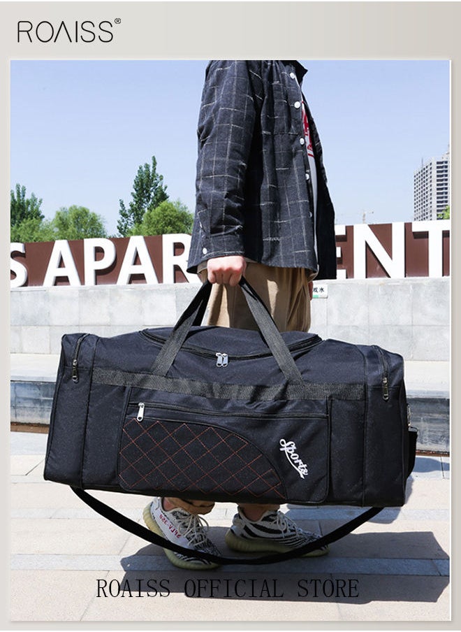 roaiss Large-Capacity Shoulder Bag Outdoor Sports Portable Clothing Storage Bag Can Be Folded for Short Trips, Black Handbag Casual Weekend Sport Yoga  - Image 5