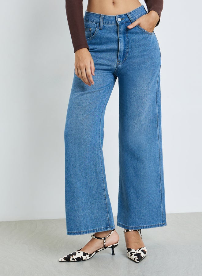 Styli Blue Mid Rise Wide Leg Jeans - Image 2