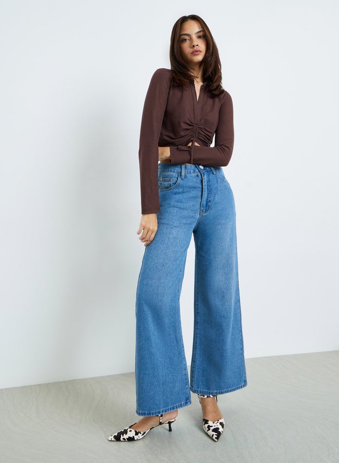 Styli Blue Mid Rise Wide Leg Jeans - Image 1
