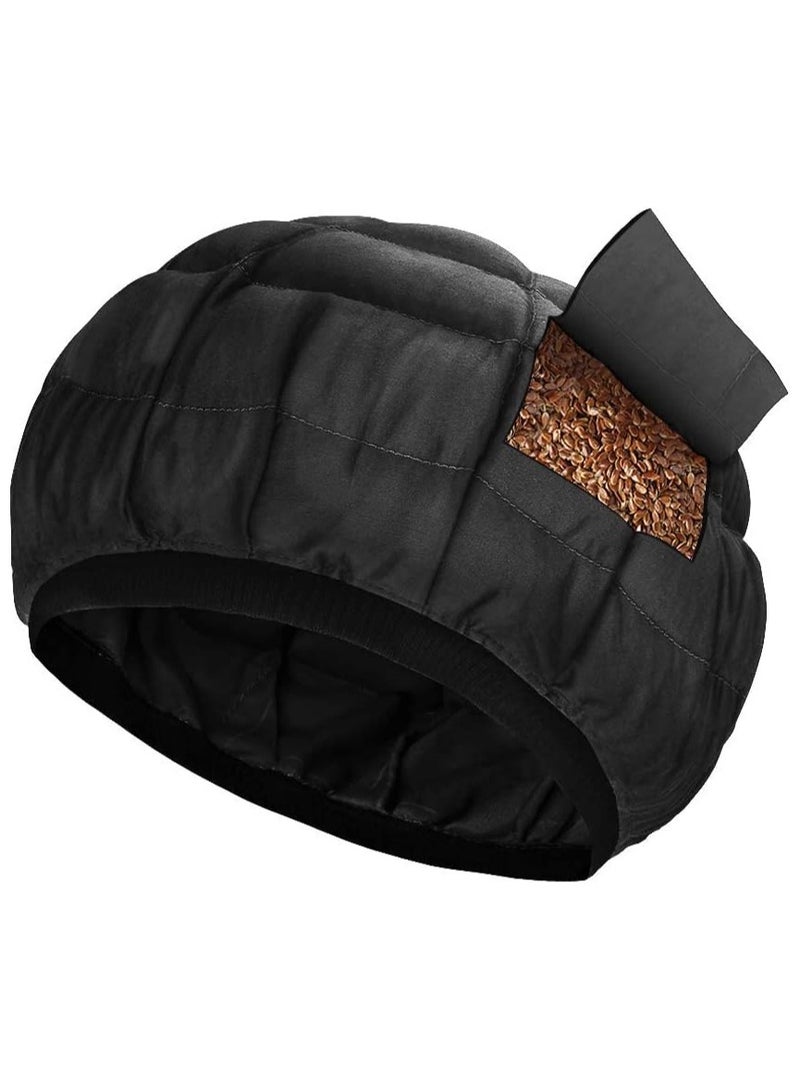 Cordless Deep Conditioning Heat Cap, Microwavable Treatment Steaming Heat Cap for Thermal Spa Curly Hair, 100% Natural Cotton Flaxseed Seed Interior (Black) - Image 1