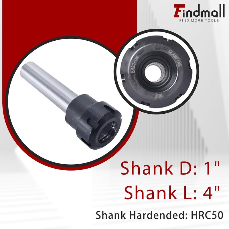 findmall حامل أداة عمود مستقيم مع مشبك كوليت C1" ER32 بطول 4" لآلة CNC للخراطة والتفريز - Image 2