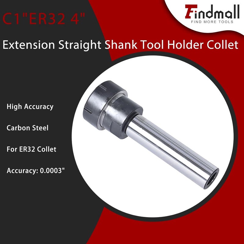 findmall حامل أداة عمود مستقيم مع مشبك كوليت C1" ER32 بطول 4" لآلة CNC للخراطة والتفريز - Image 1