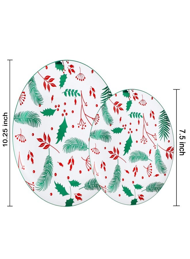 NOCCUR 60PCS Christmas Disposable Plates - Green & Red Plastic Dinner Plates, 30 Dinner & 30 Salad Plates - Pine Needle & Berry Design, Heavy Duty for Holiday Parties - Image 2