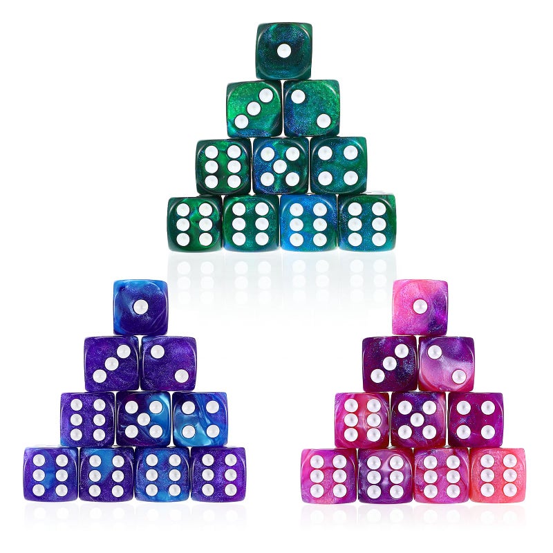 YBEATY 30 PCS Dice Set Acrylic Polyhedral Dice 16mm Colored Game Dices Six Sided 3 Color Pink Blue Purple Dices for Table Games Board Games Math Learning Classroom Playing Rolling Parties - Image 3