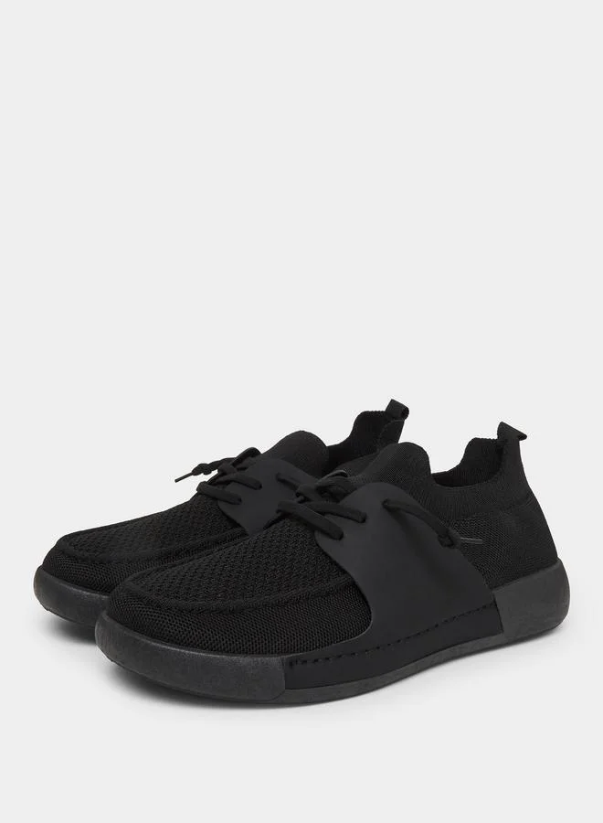 Styli Black Lace-up Mesh Sneakers