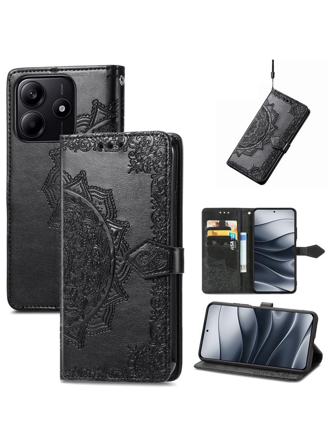 The Bros Case For Xiaomi Redmi Note 14 5G Mandala Flower Embossed Leather Phone Case