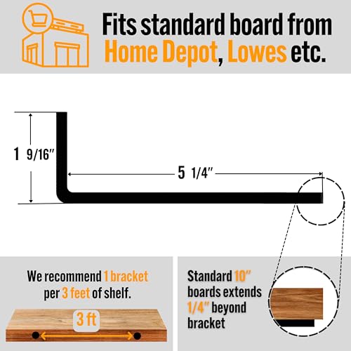 EVALD Floating Shelf Brackets | Hidden Black Carbon Steel Brackets for 6-inch Board (5 1/4" True Size) Kitchen, Nursery | Minimalist Design for Fireplace Mantel, Bookshelves, Bar Wall Shelves 4 Pack - Image 3