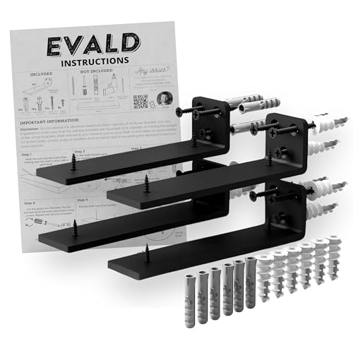 EVALD Floating Shelf Brackets | Hidden Black Carbon Steel Brackets for 6-inch Board (5 1/4" True Size) Kitchen, Nursery | Minimalist Design for Fireplace Mantel, Bookshelves, Bar Wall Shelves 4 Pack - Image 1